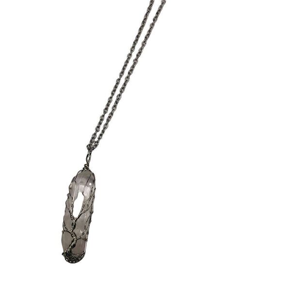 Tree of Life Wire Wrapped Clear Quartz Crystal Necklace - Picture 6 of 11